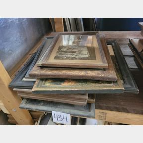 Large Stack of Mostly Antique Frames and Some Art Pcs