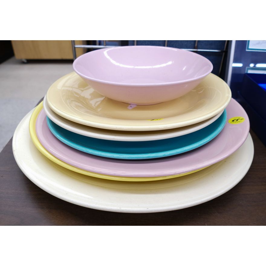 7pc California Pottery Pastel Serving Plates and Bowls- 9 to 17''