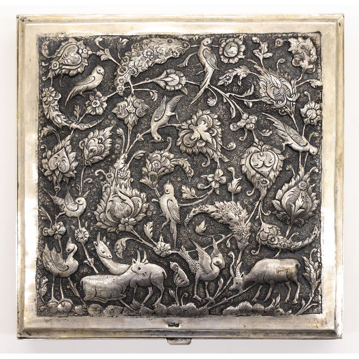 Persian Isfahan Silver Repousse Animal Table Box