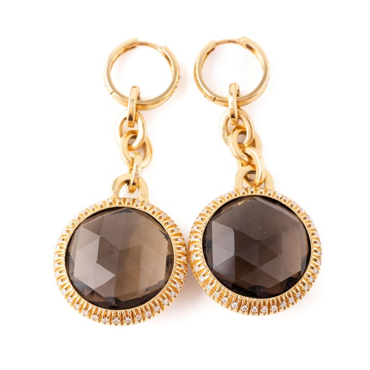 Diamond & Smokey Quartz Earrings