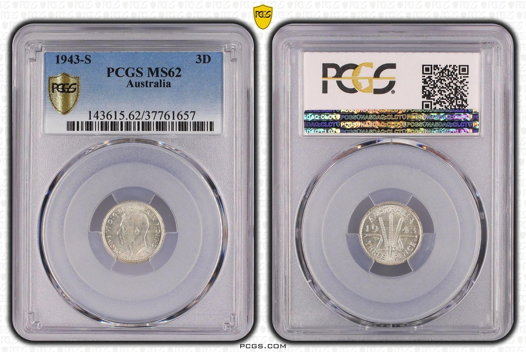 1943-S Australia Threepence PCGS - MS62 -657