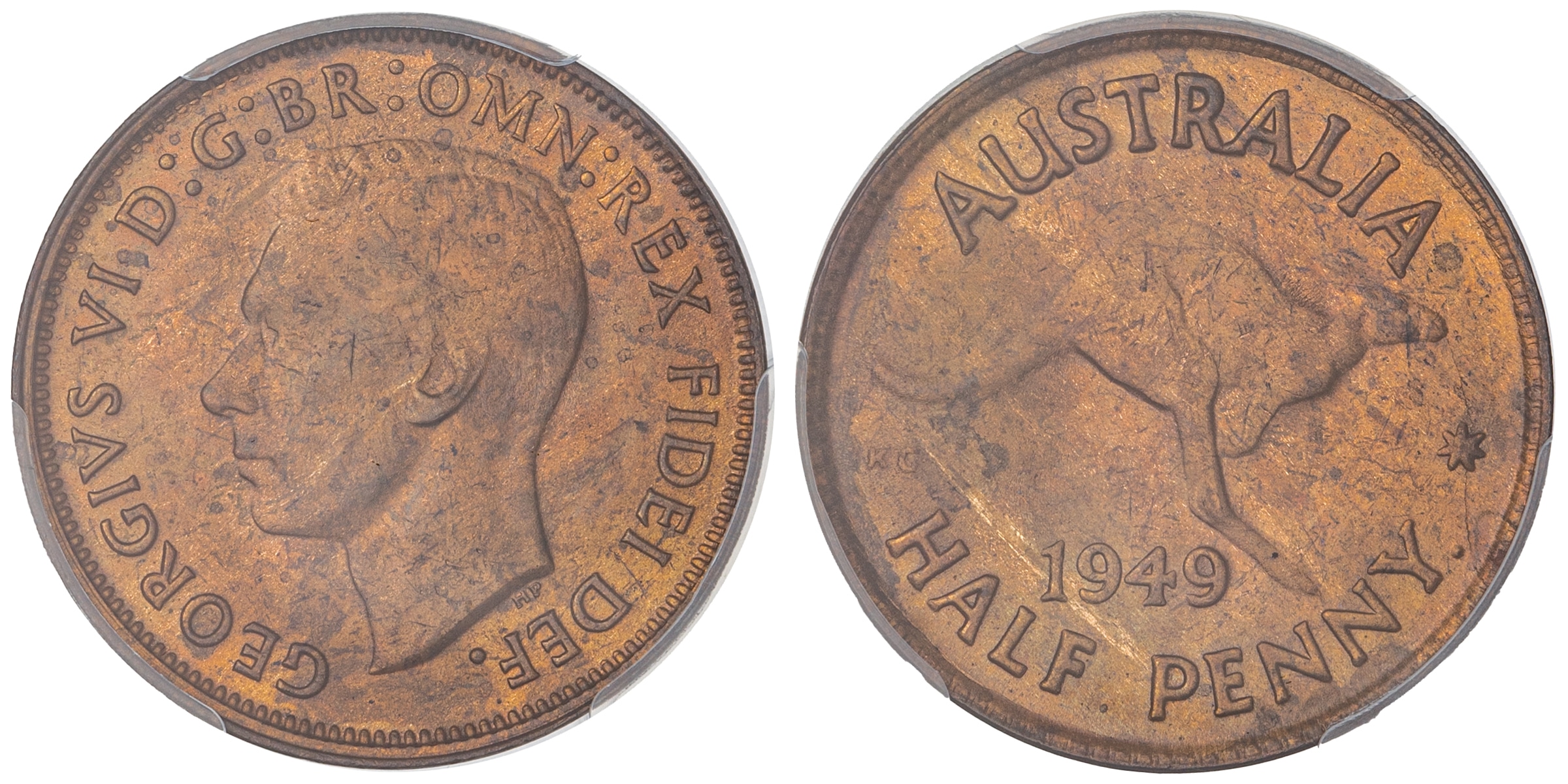 George VI, Halfpenny, 1949-Y., PCGS MS63RB