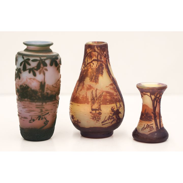 3pc DeVez Cameo Glass Cabinet Vases
