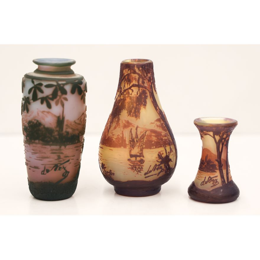 3pc DeVez Cameo Glass Cabinet Vases