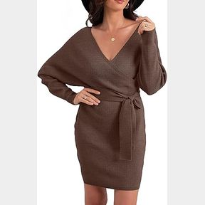 GRECERELLE WOMEN'S V NECK BODYCON KNIT MINI DRESS WITH BELT SZ SML