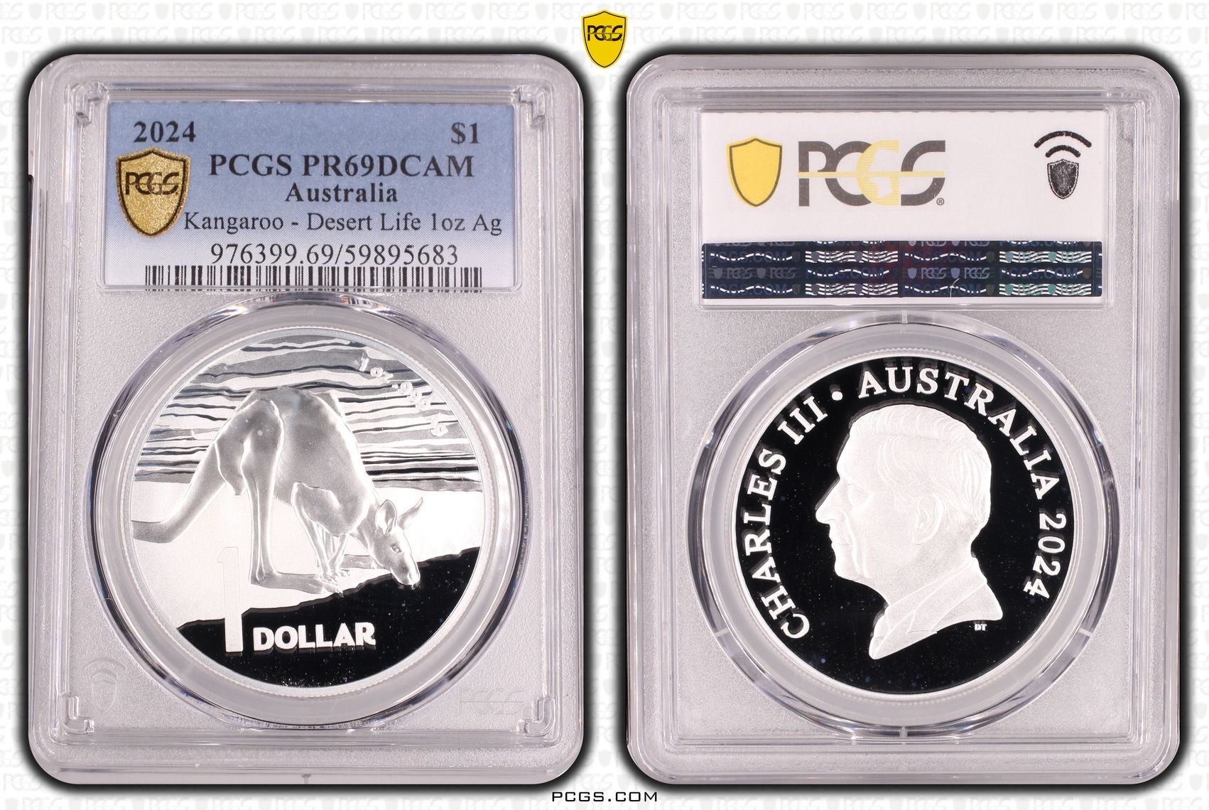 Kangaroo - Desert Life 1oz Silver, One Dollar, 2024, PR69DCAM