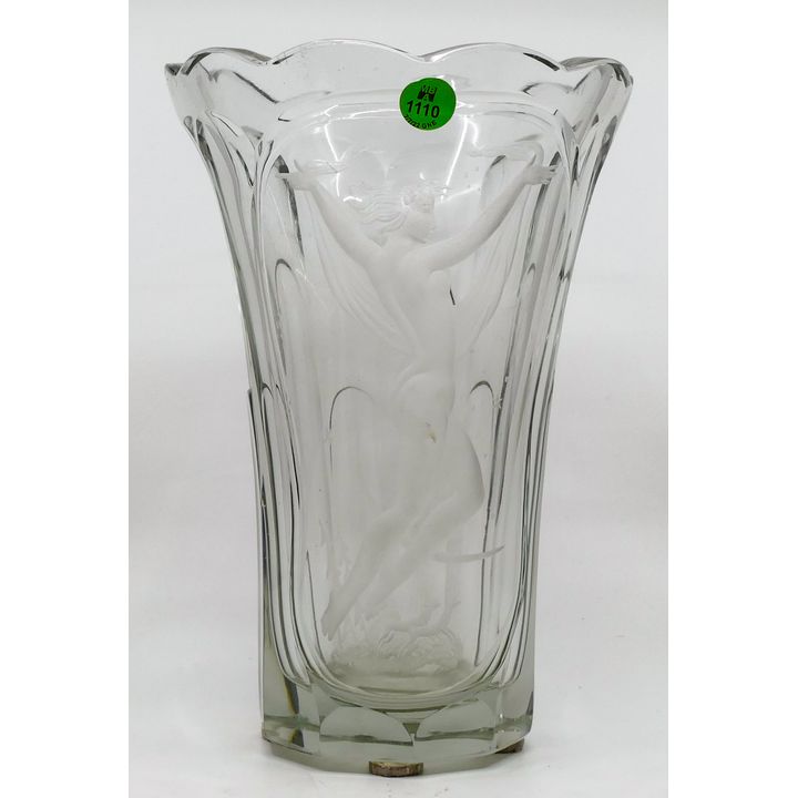 Scandinavian Art Deco Intaglio Cut Glass Vase 10''