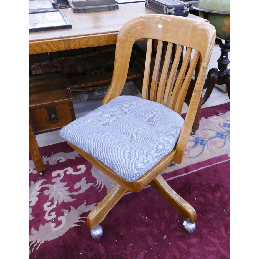 Antique Oak Swivel Office Chair- 33x19''
