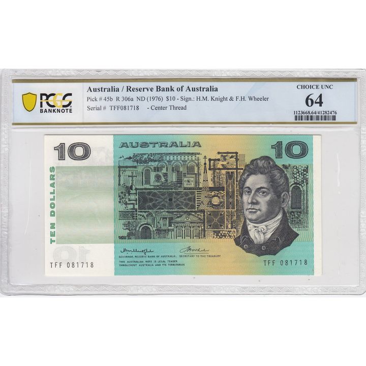 1976 Australia $10 Banknote Knight/Wheeler Choice Unc 64  - R.306a