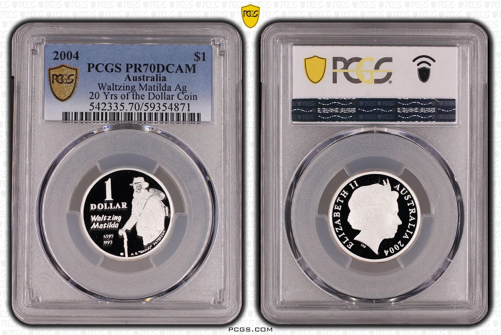 Elizabeth II, Waltzing Matilda Silver 20 Yrs of the Dollar Coin, One Dollar, 2004, PCGS PR70DCAM
