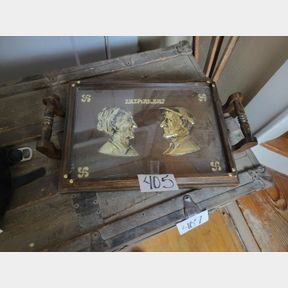 Vintage glass top old man and woman serving tray