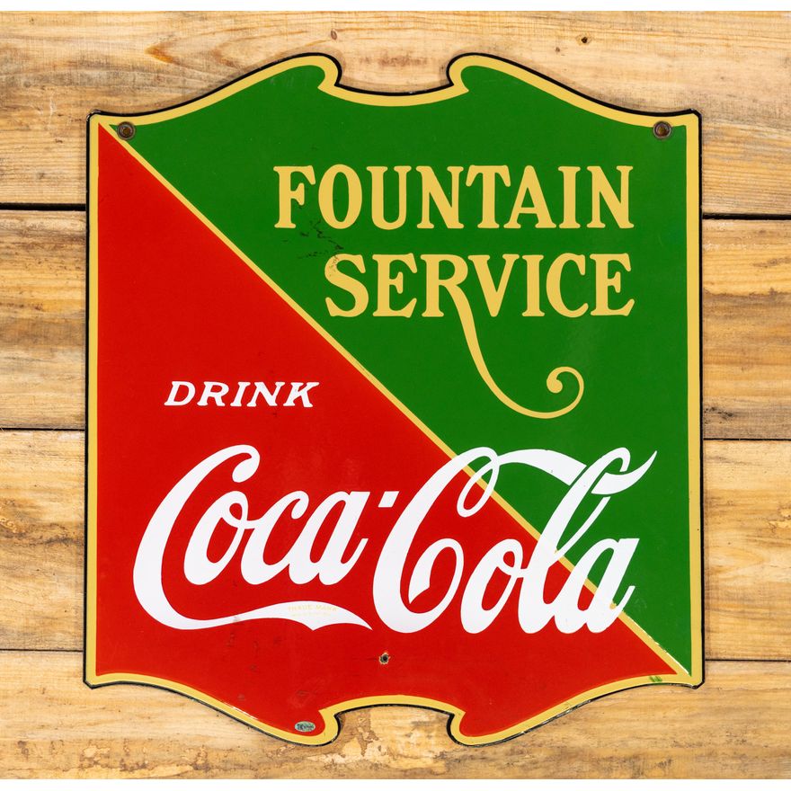 Circa 1933 Drink Coca-Cola Fountain Service "Check Mark" Double Sided Porcelain Diecut Sign TAC 8.9