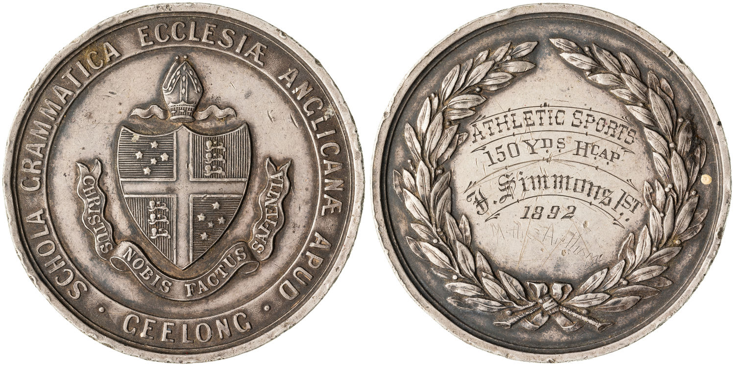 Geelong Grammar School - Silver Sporting Medal, 1892, VF