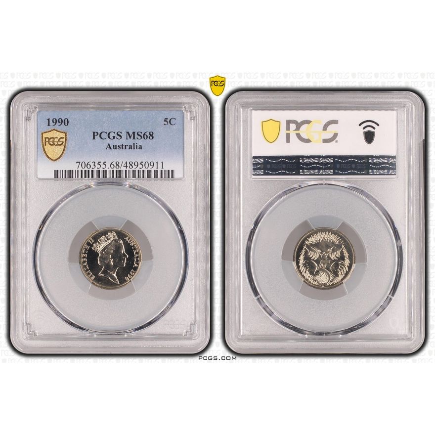 Elizabeth II, Five Cent, 1990, PCGS MS68
