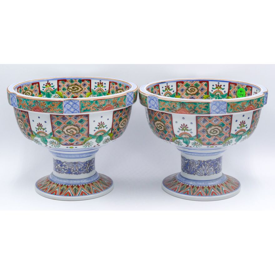 Pair Meiji Japanese Imari Haisen Sake Cup Washers 6.5''x8''