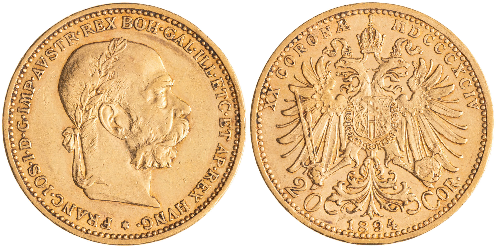 Austria, Franz Joseph I, Corona, Twenty Kronen, 1894, EF - gEF