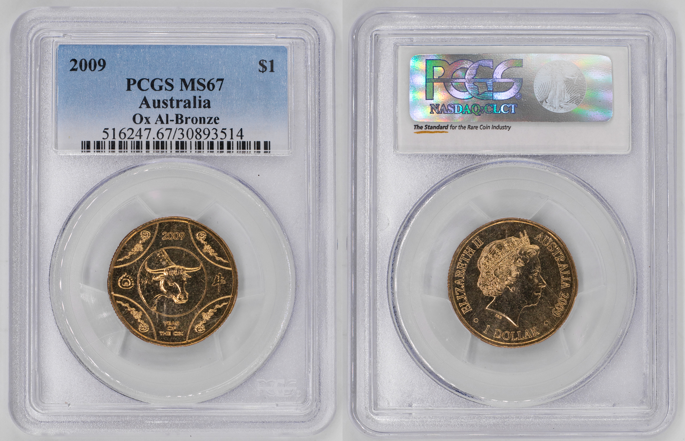 Elizabeth II, Ox Al-Bronze, One Dollar, 2009, PCGS MS67