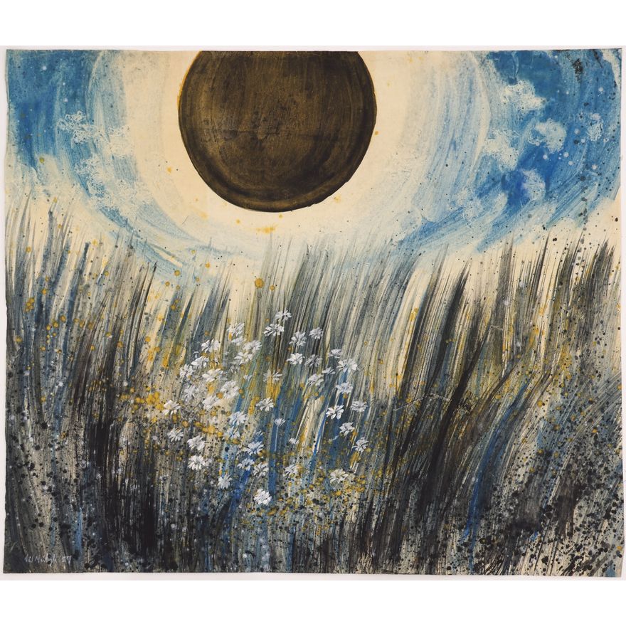 Neil Meitzler ''Mystic Flowers & Rising Moon'' 1959 Casein on Paper