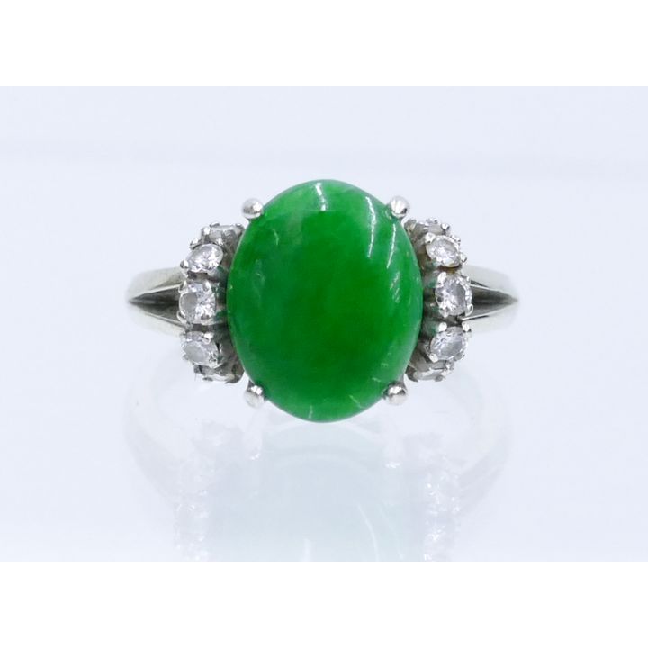 Ladies 14k Jadeite & Diamond Ring