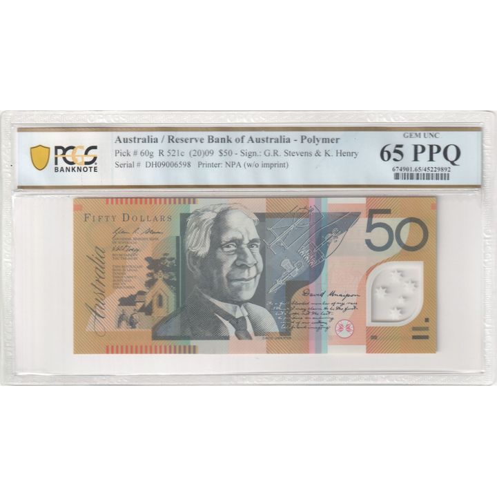 2009 Australia $50 Banknote Stevens/Henry Gem Unc 65 PPQ  - R.521c
