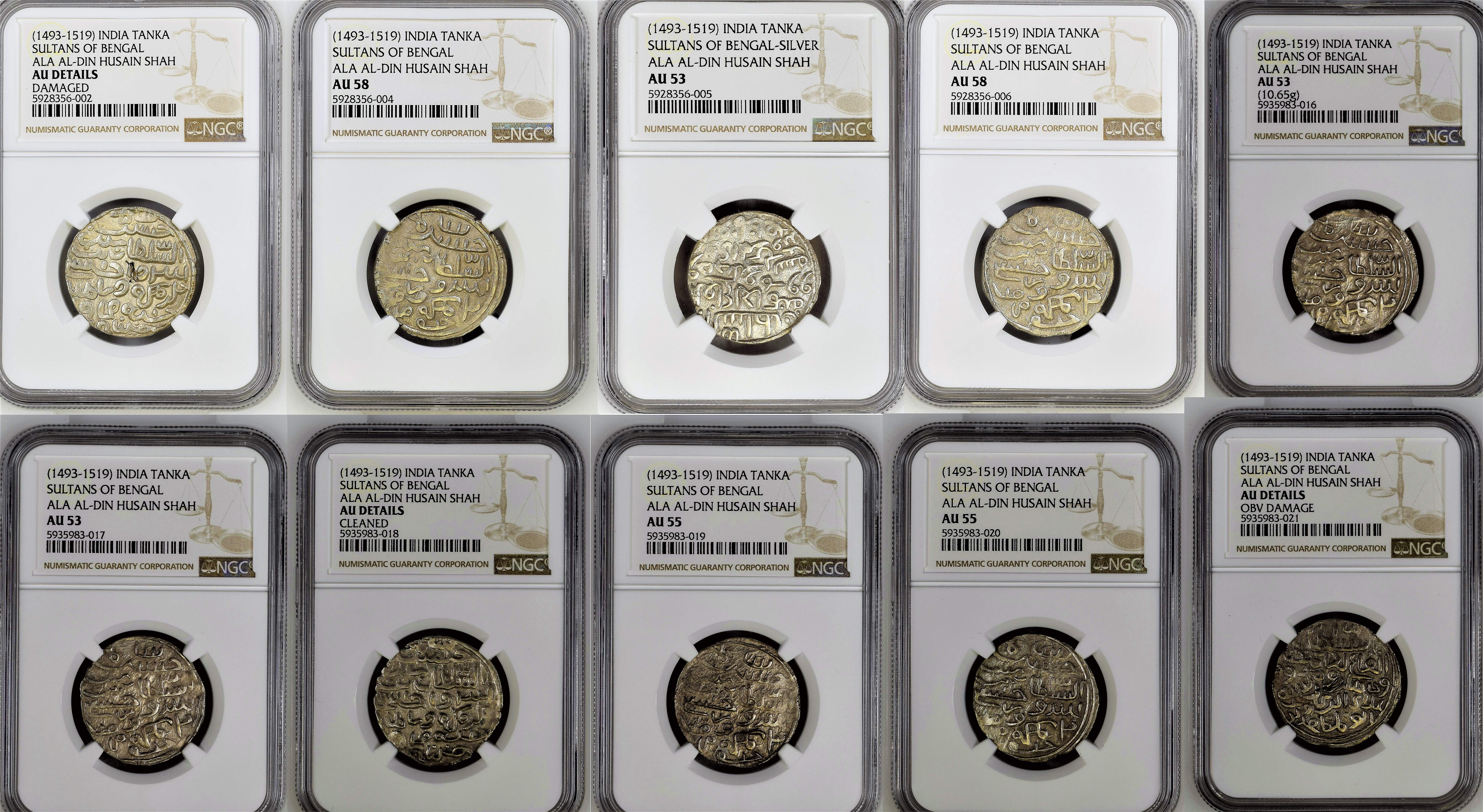 India Bengal Sultanate Tanka Lot - NGC Graded - 10 Coins
