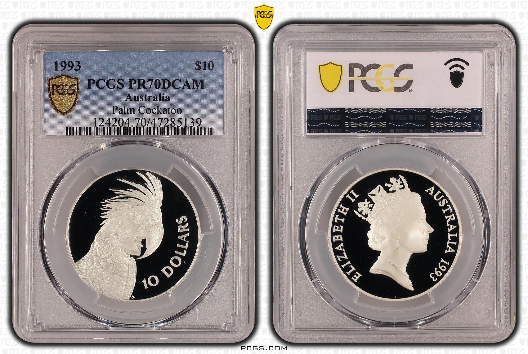 Elizabeth II, Palm Cockatoo, Pop 7/0, Ten Dollar, 1993, PCGS PR70DCAM