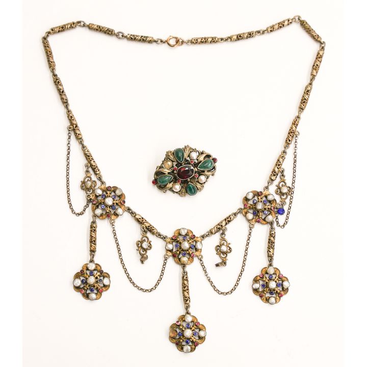 2pc Austro Hungarian Jeweled Silver Jewelry