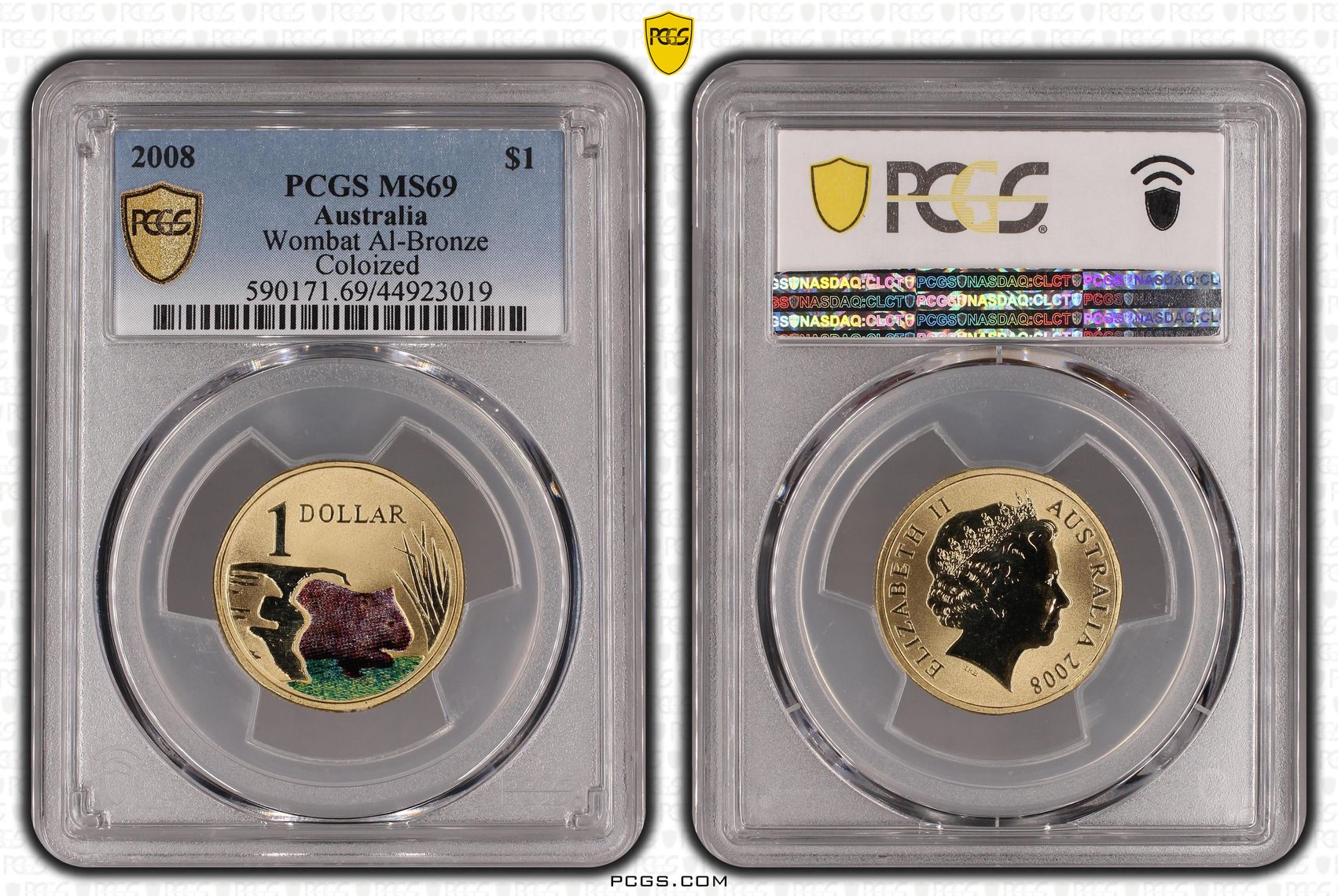 190 · 2008 Australia One Dollar, $1 Wombat Al-Bronze PCGS - MS69 POP 4/0 -019