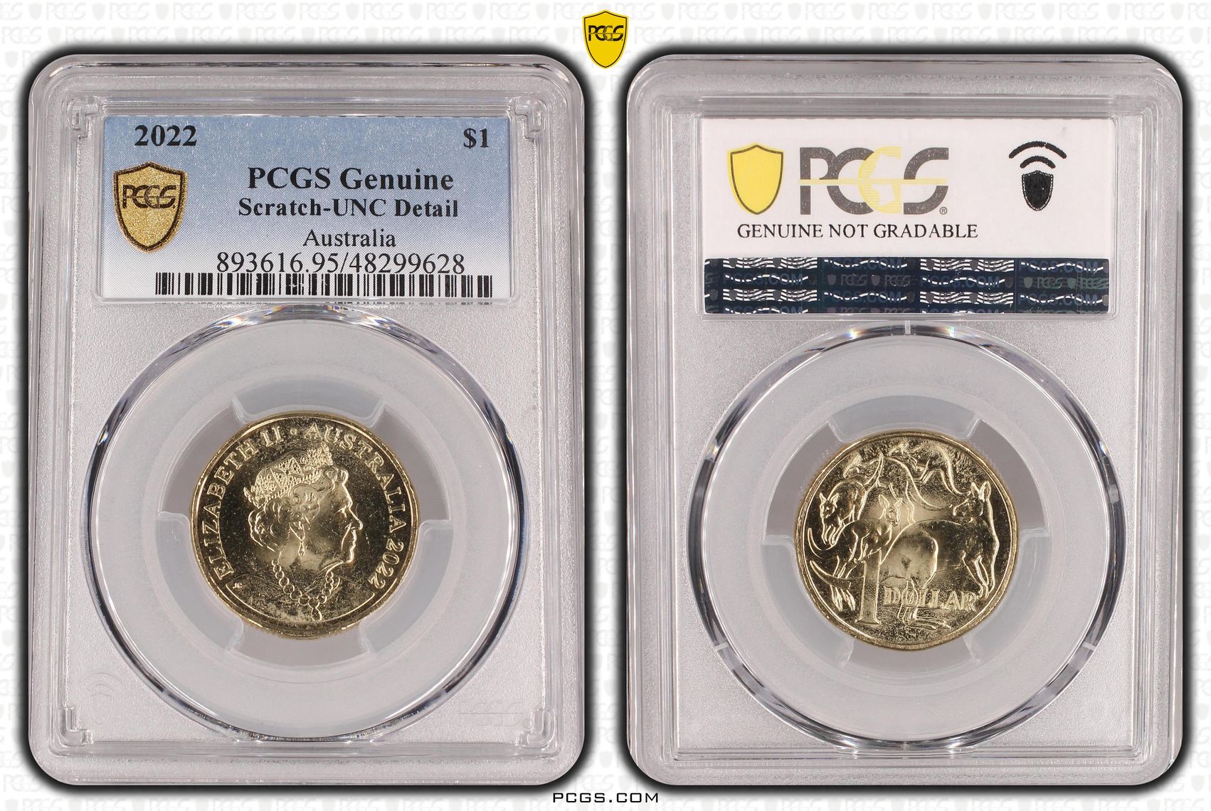 Elizabeth II, One Dollar, 2022, PCGS Genuine - UNC Details (95 - Scratch)