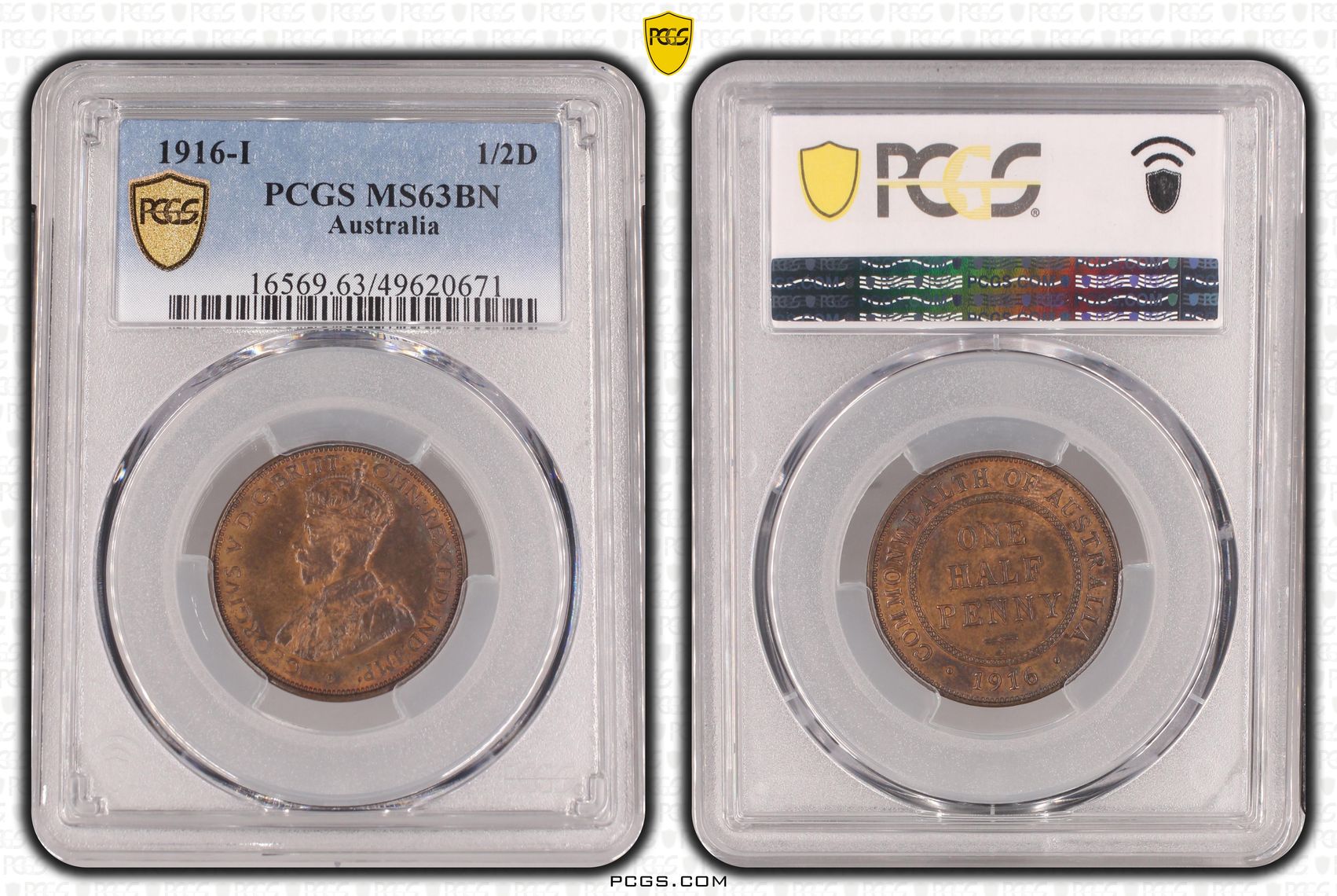 George V, Halfpenny, 1916-I, PCGS MS63BN