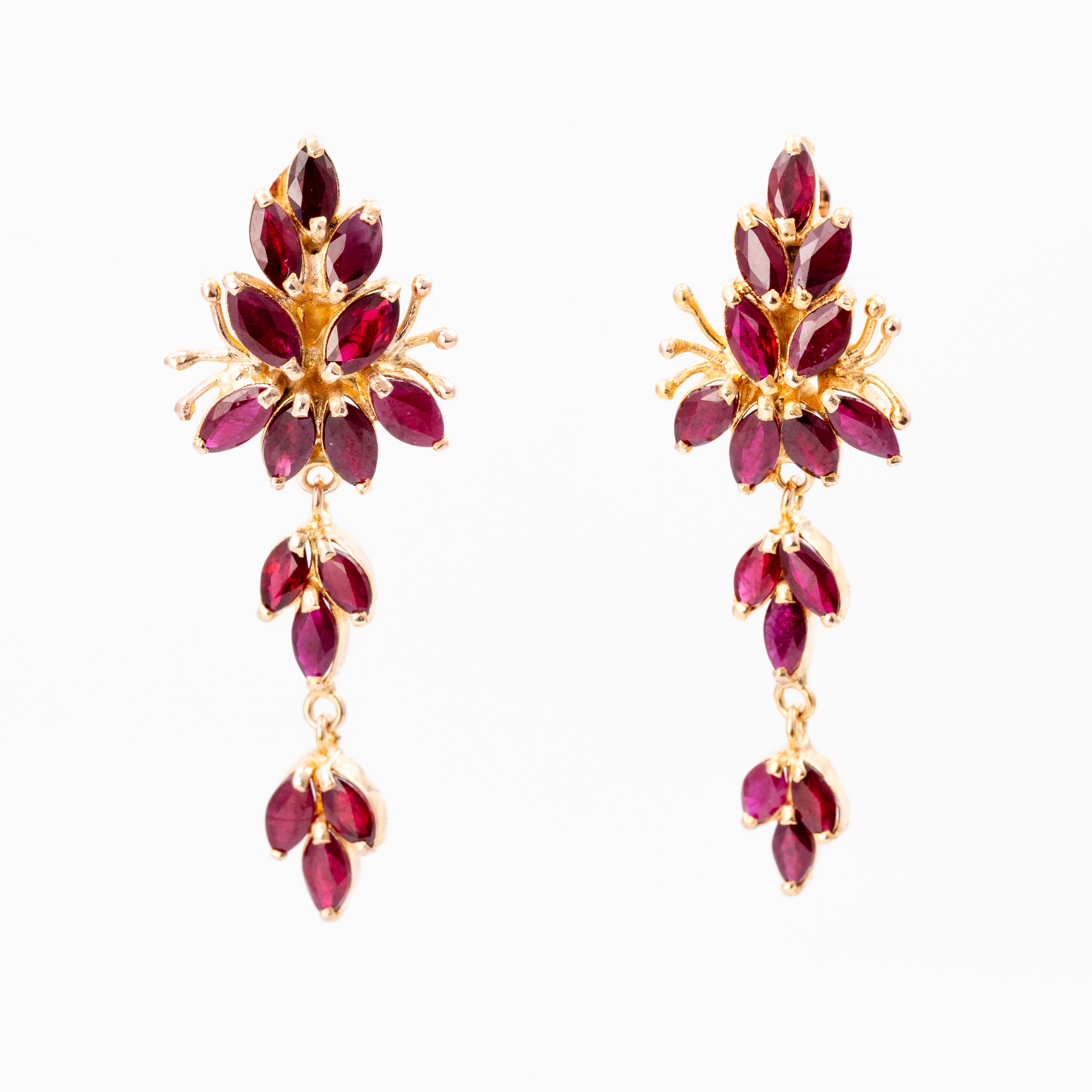 Treated Ruby Dangle Earrings 9ct Gold