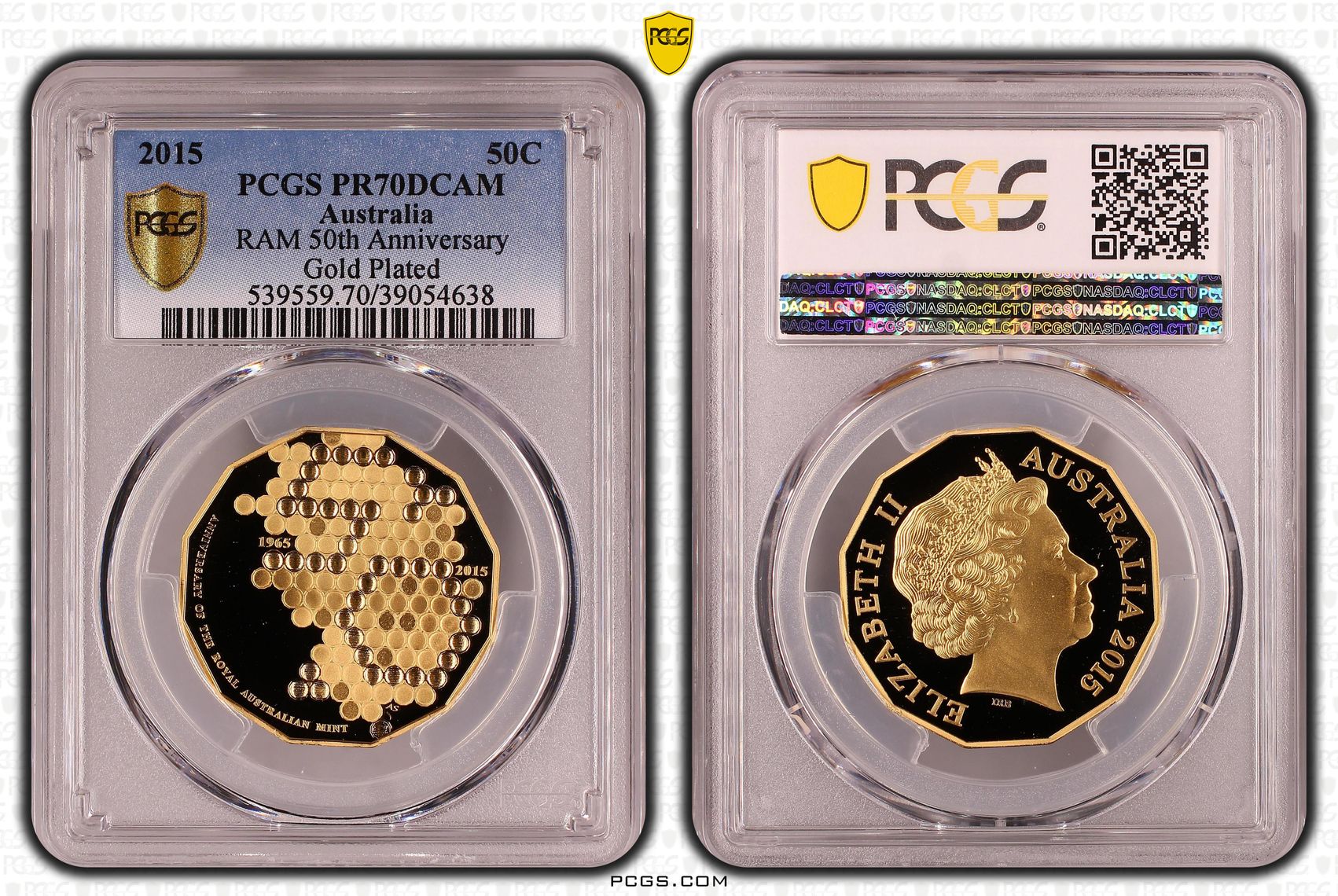 RAM 50th Anniversary Gold Plated, Fifty Cent, 2015, PCGS PR70DCAM