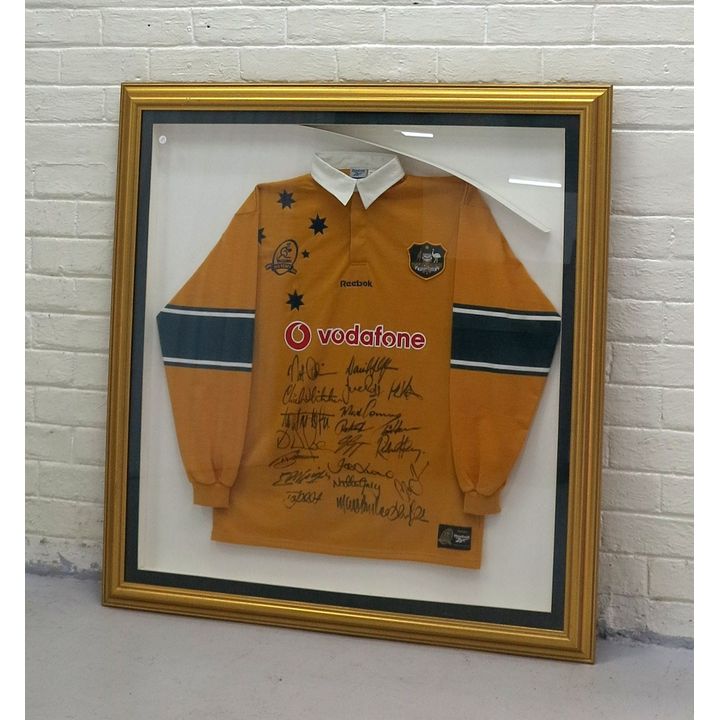 FRAMED WALLABIES RUGBY JERESEY, signed