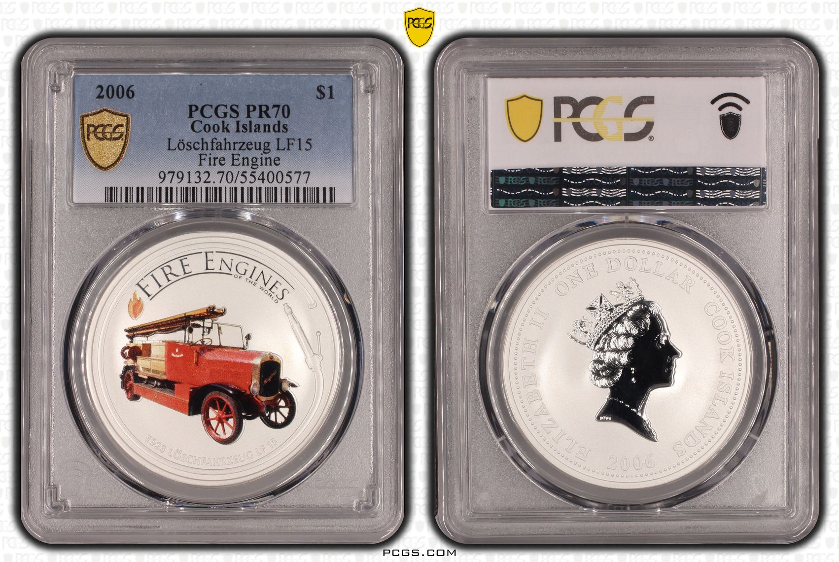 Cook Islands, Loschfahrzeug LF15 Fire Engine, One Dollar, 2006, PCGS PR70