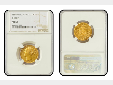 1884 VICTORIA MELBOURNE SHIELD SOVEREIGN AU55