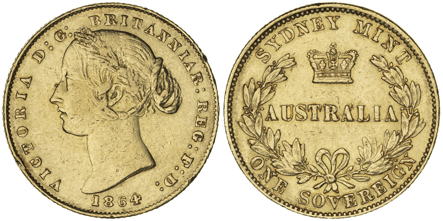 Victoria, Sydney Mint Reverse - Type II, Sovereign, 1864, gF