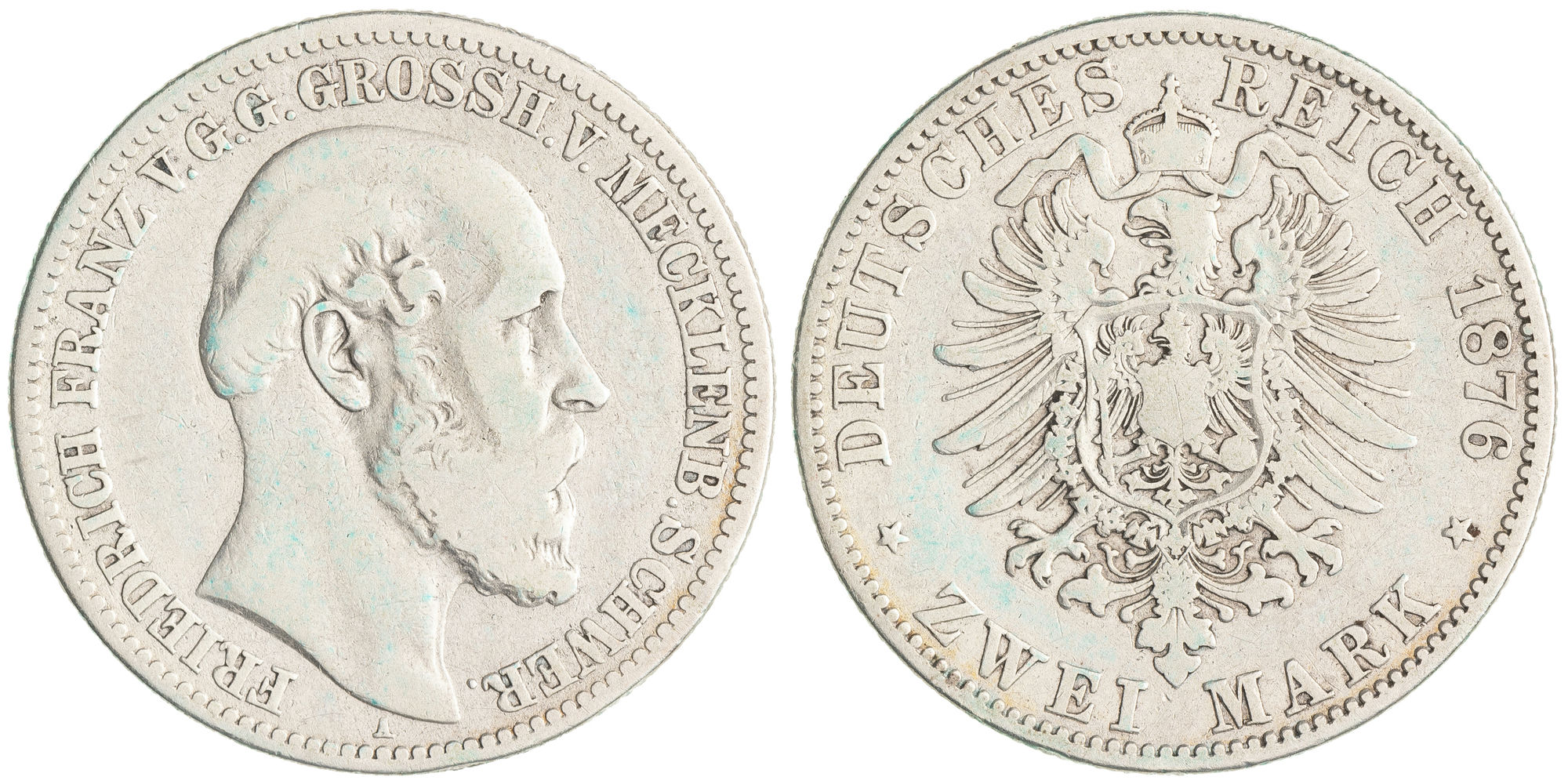 German States, Friedrich Franz II, Grand Duchy of Mecklenburg-Schwerin, Two Marks, 1876, Fine