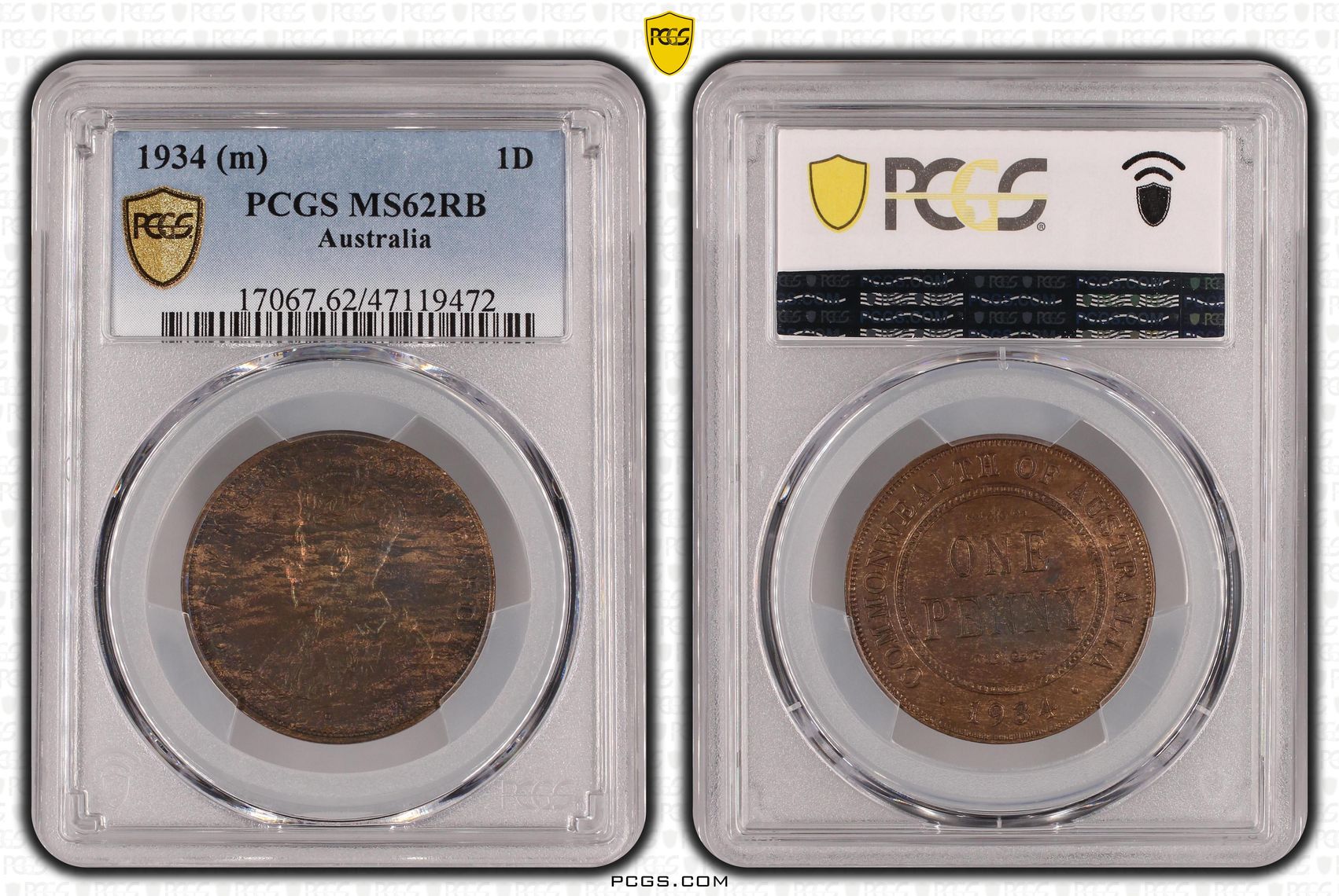 George V, Penny, 1934, PCGS MS62RB