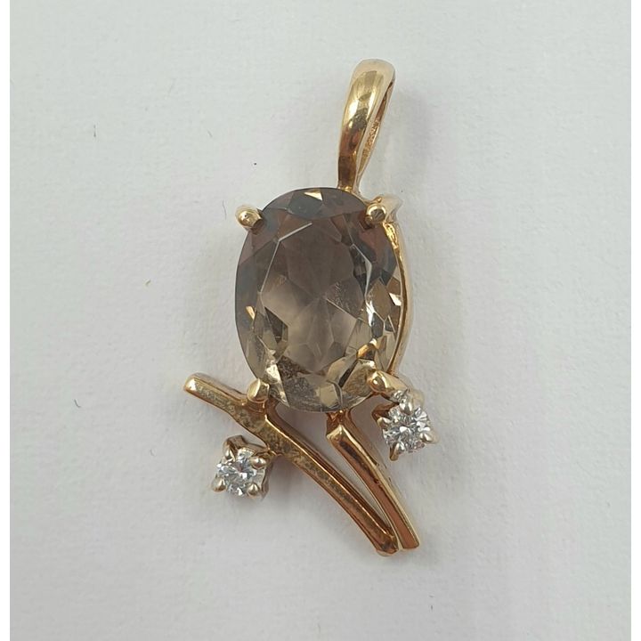 9ct Y/G Smokey Quartz & Diamond Pendant