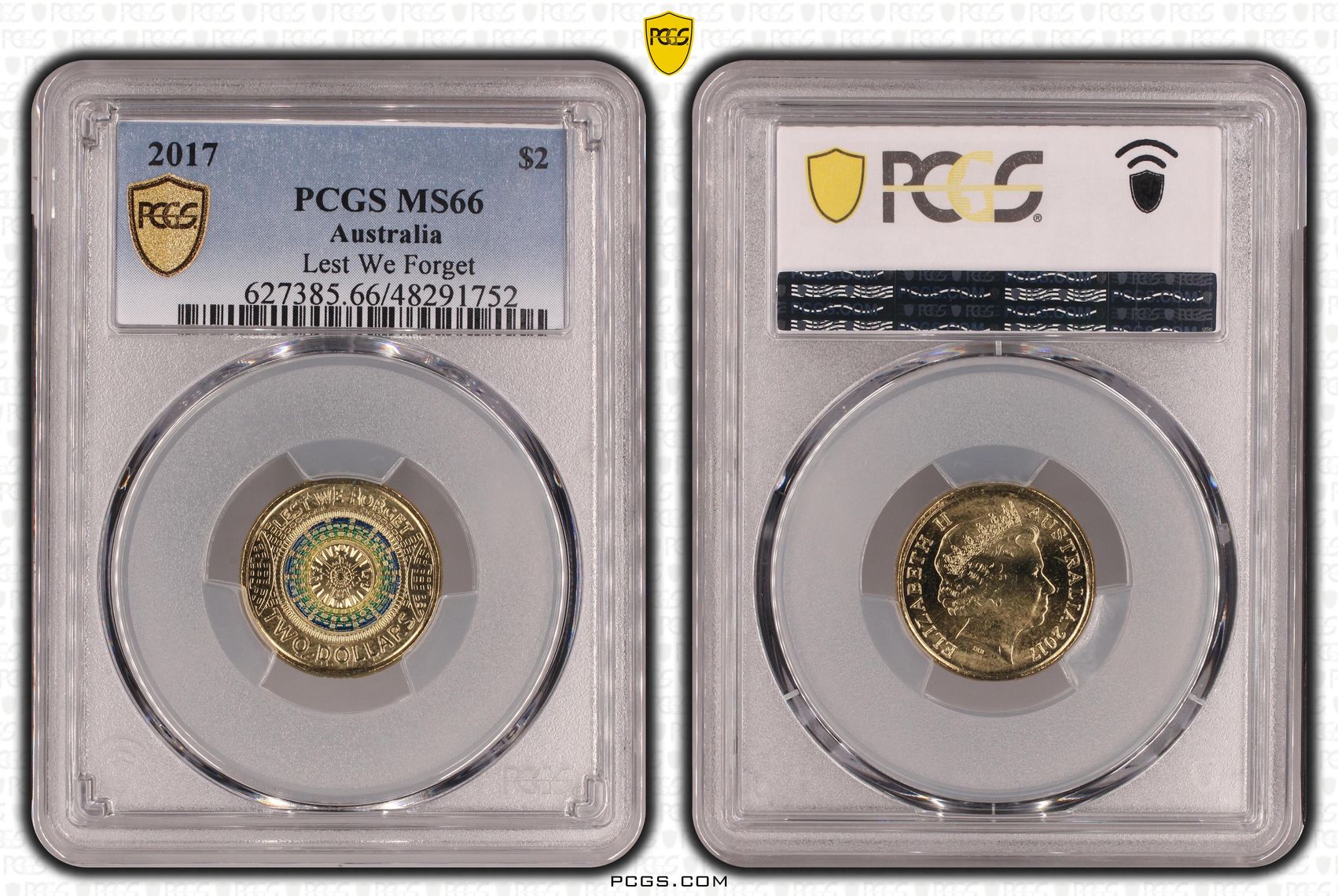 Lest We Forget Colourised, Two Dollar, 2017, PCGS MS66