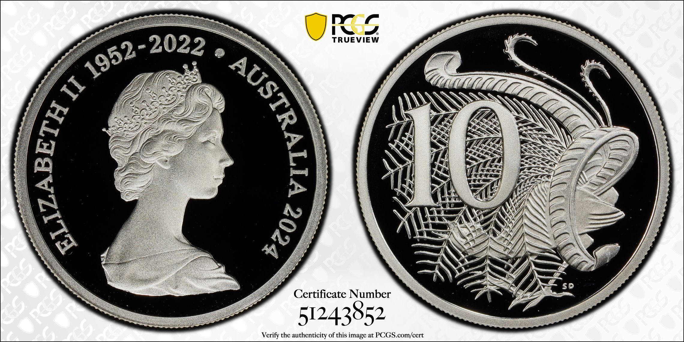 Queen Elizabeth II Silver, Ten Cent, 2024, PCGS PR70DCAM