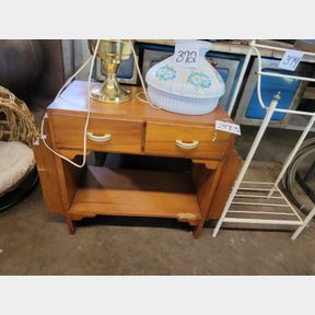 Vintage solid wood end table with magazine rack