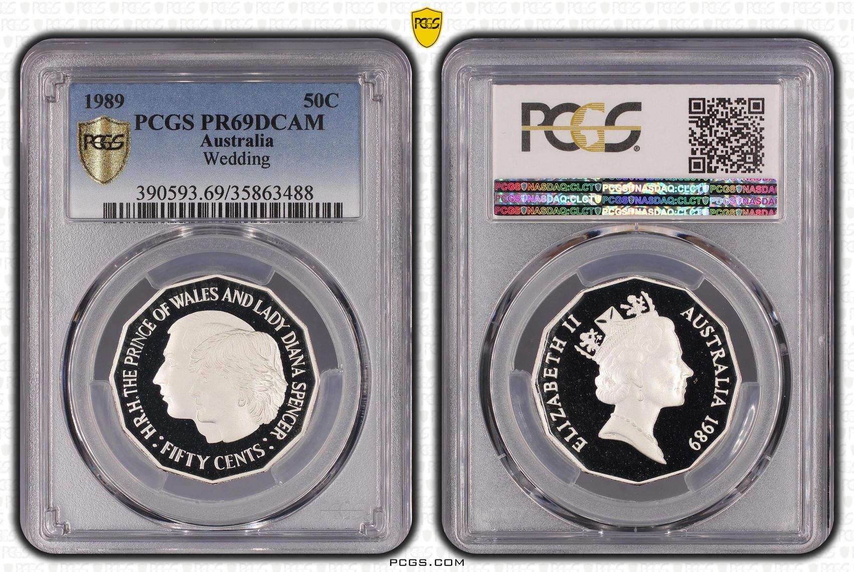 1989 Australia Fifty Cent, 50c Silver Proof Wedding PCGS - PR69DCAM -488
