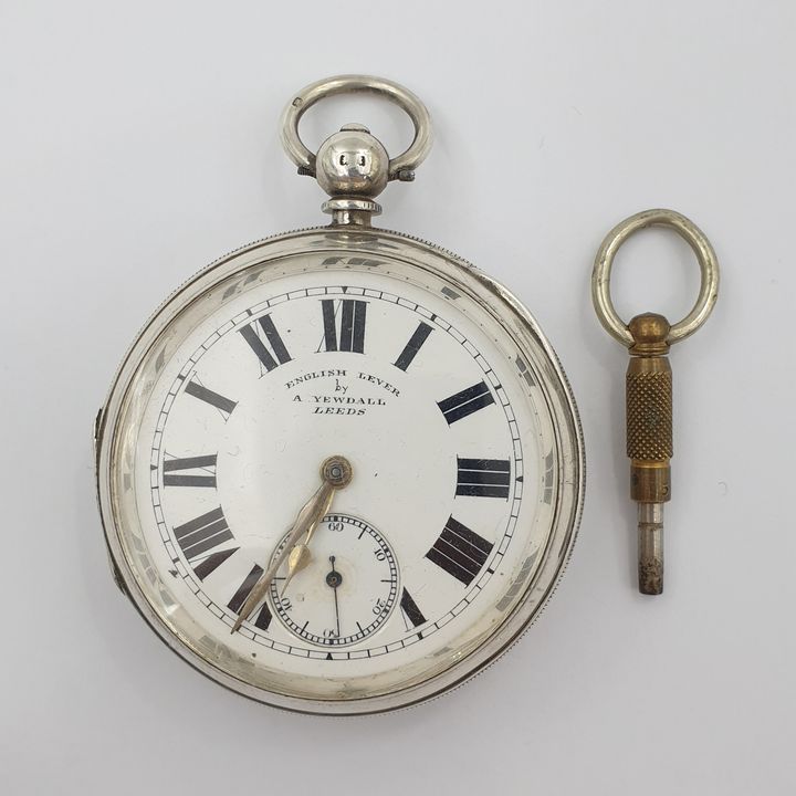 Silver English Lever Open Face Key Wind Pocket Watch C1906