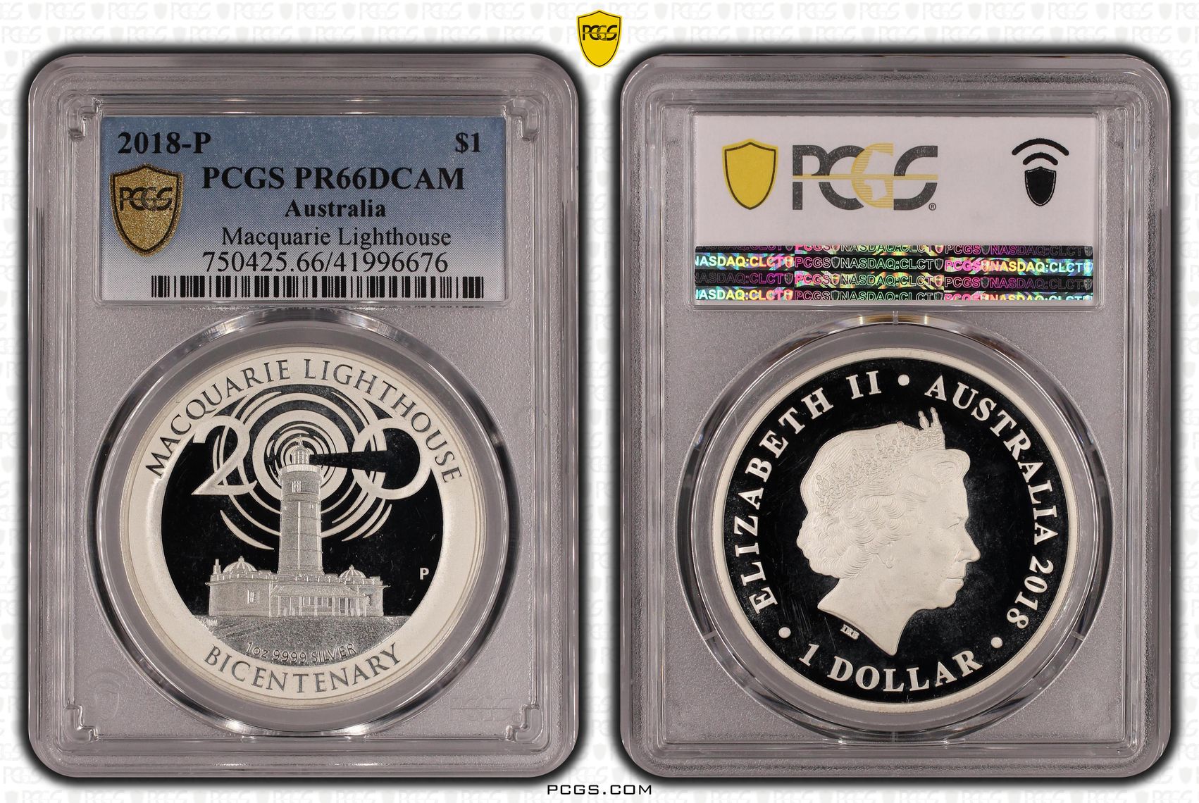 2018-P Australia One Dollar, $1 Silver Proof Macquarie Lighthouse PCGS - PR66DCAM -676