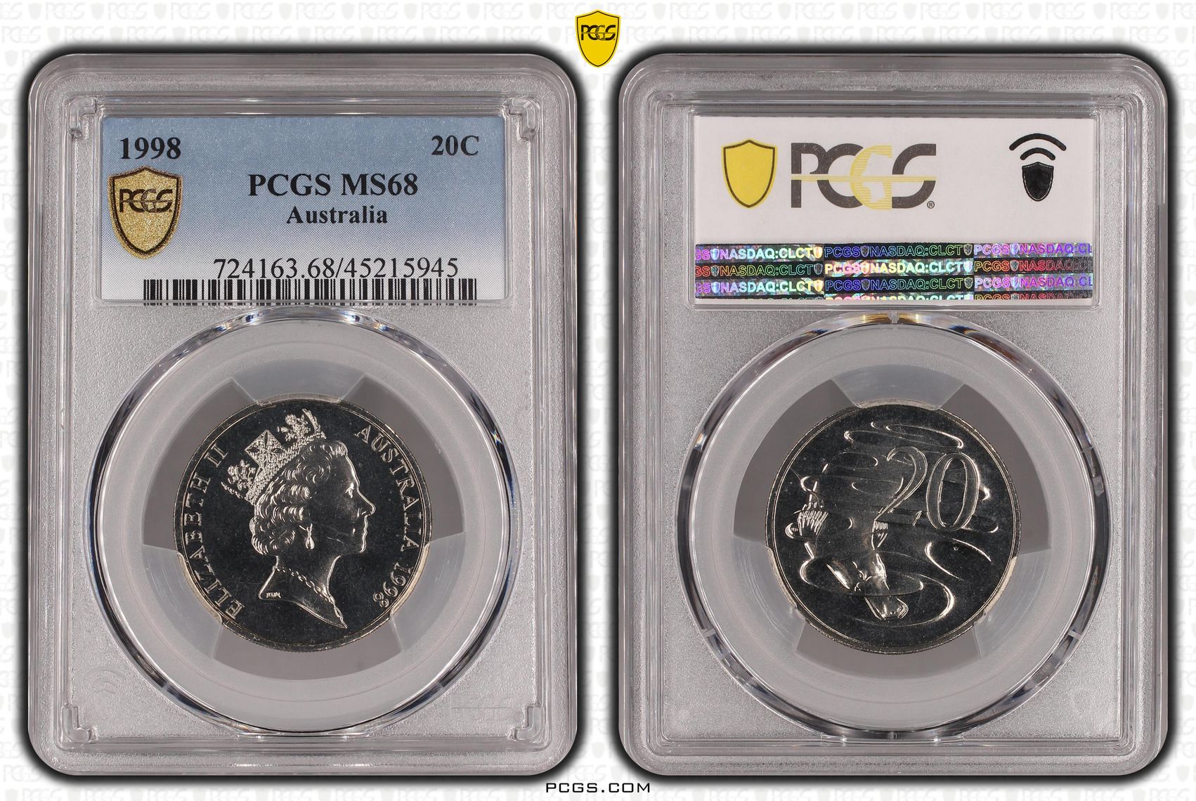 1998 Australia Twenty Cent, 20c PCGS - MS68 POP 7/0 -945