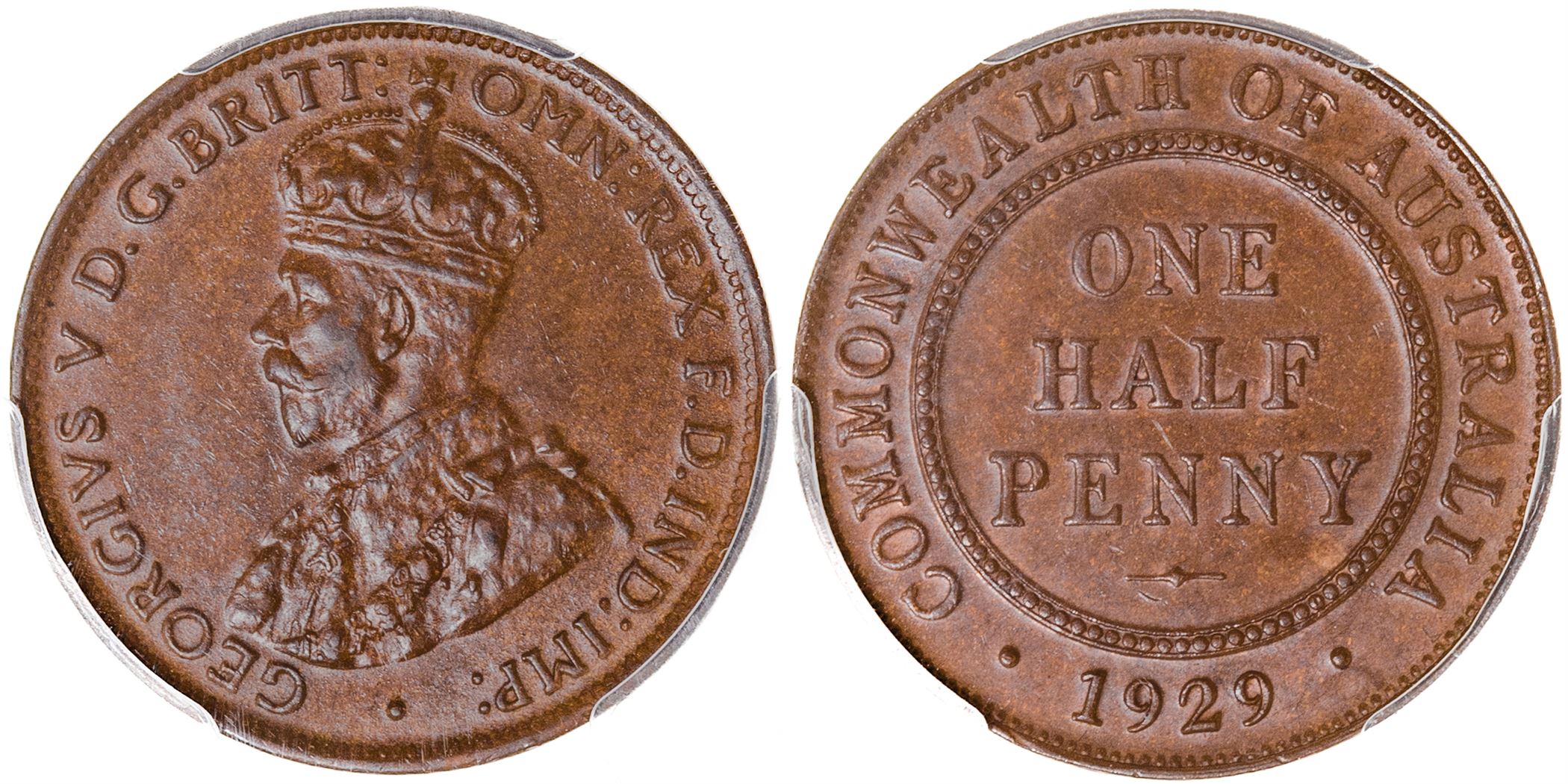 George V, Halfpenny, 1929, PCGS MS 63BN