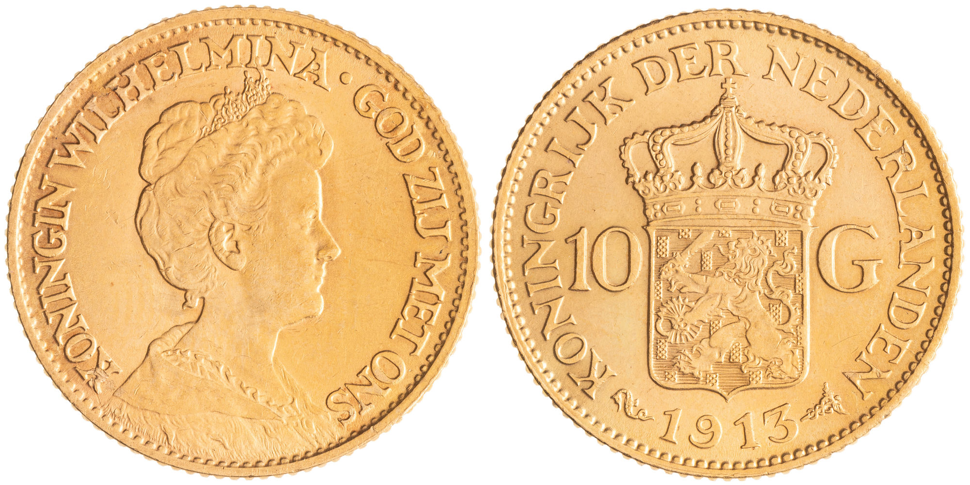 Netherlands, Wilhelmina, Ten Gulden, 1913, EF