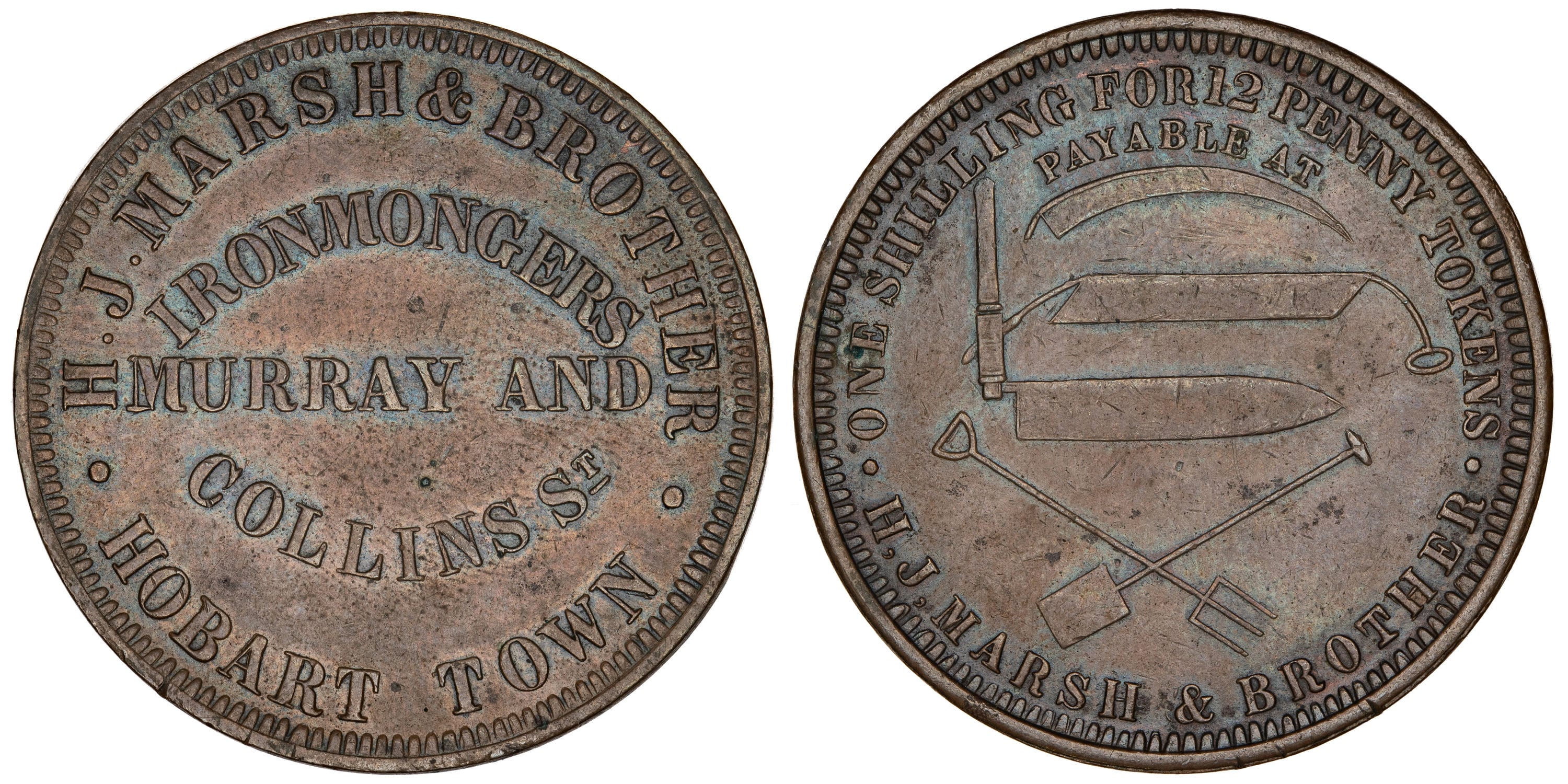 A.345 - Marsh HJ & Brother - Hobart Town, Penny, gVF