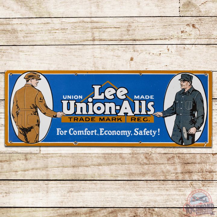 Lee Union Made Union-Alls "For Comfort, Economy, Safety!" SS Porcelain Sign